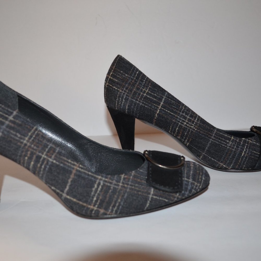 Stuart Weitzman Buckleup Tattersall Flannel Pump, Size 9 Medium